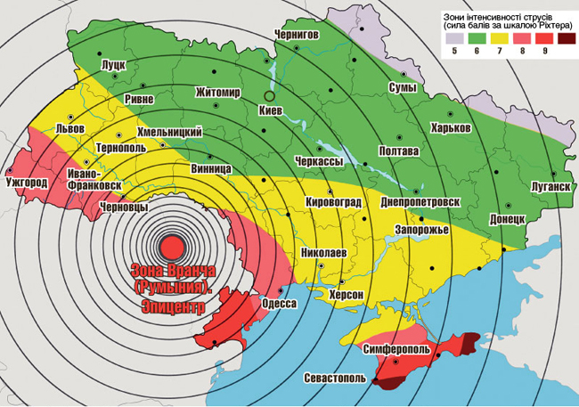 Карту сейсмічної небезпеки складено за даними Інституту геофізики НАН України та Кримської експертної ради з оцінки сейсмічної небезпеки та прогнозу землетрусів